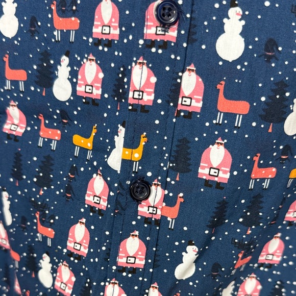 Rugby Men's Navy Blue Christmas Snowman Santa Reindeer Patterned Shirt Size L - Picture 6 of 8